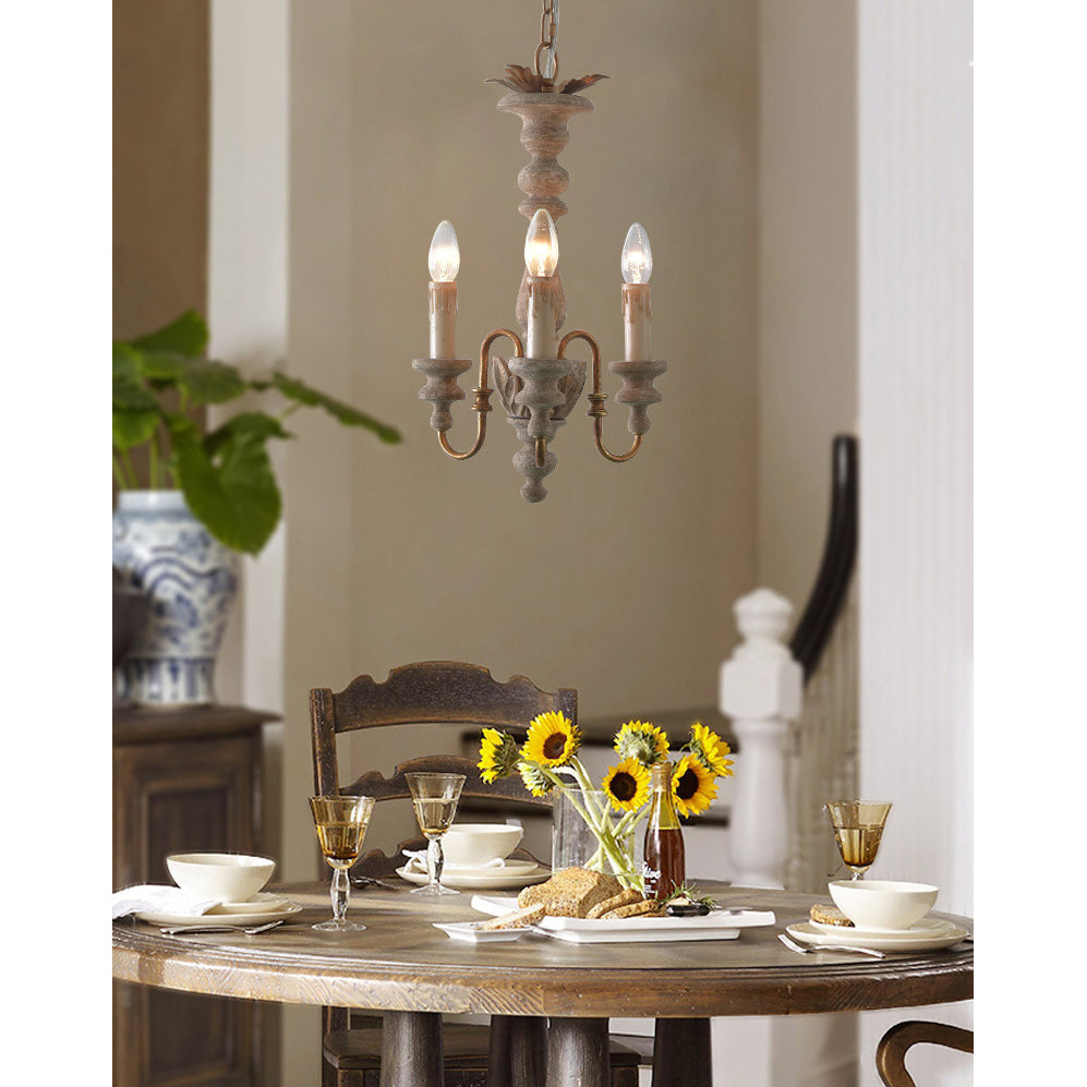 Modway Bountiful Pendant Light - Hand-Carved Wood & Gold Candelabra Light