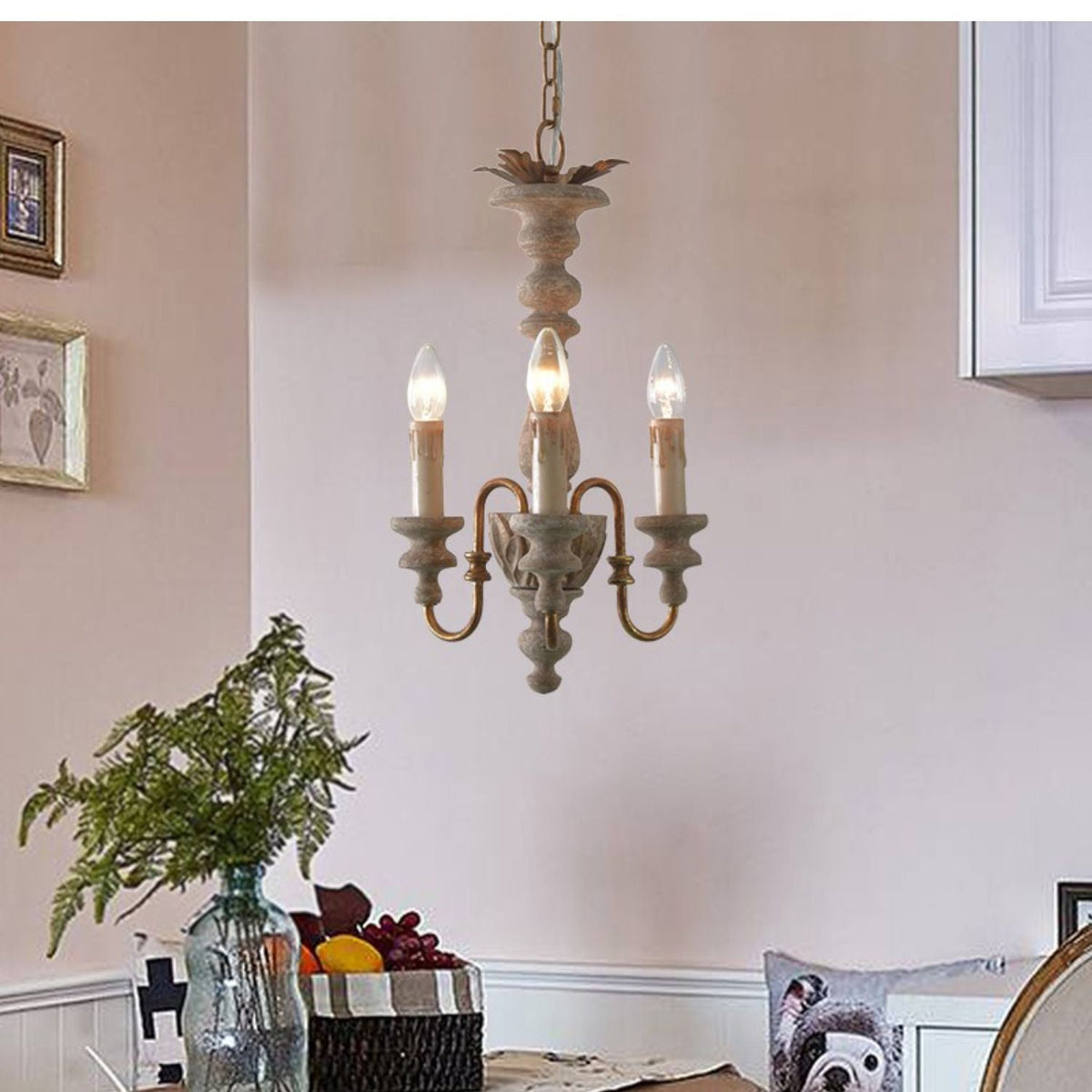 Modway Bountiful Pendant Light - Hand-Carved Wood & Gold Candelabra Light