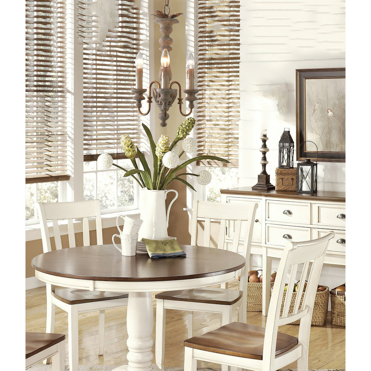 Modway Bountiful Pendant Light - Hand-Carved Wood & Gold Candelabra Light