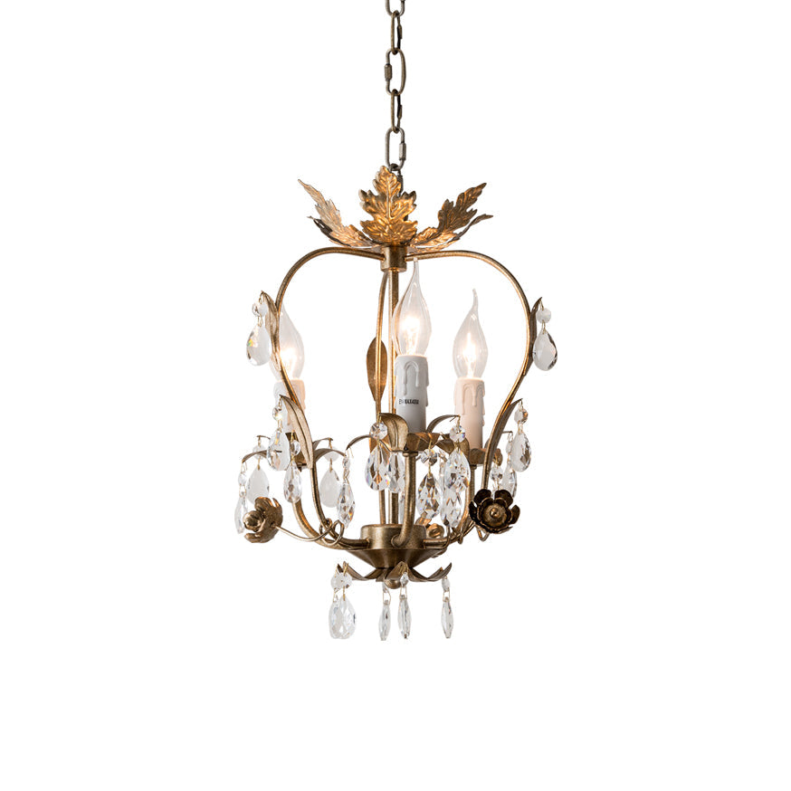 Monteleone Chandelier - Compact Gold Iron & Faceted Crystal 3-Light Pendant
