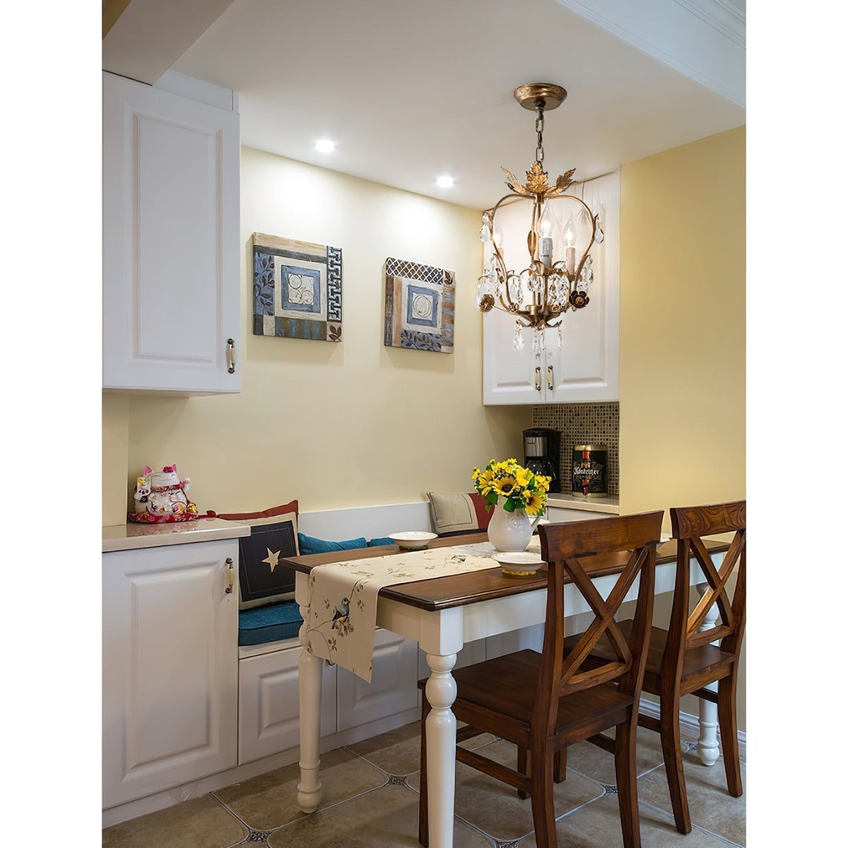 Monteleone Chandelier - Compact Gold Iron & Faceted Crystal 3-Light Pendant