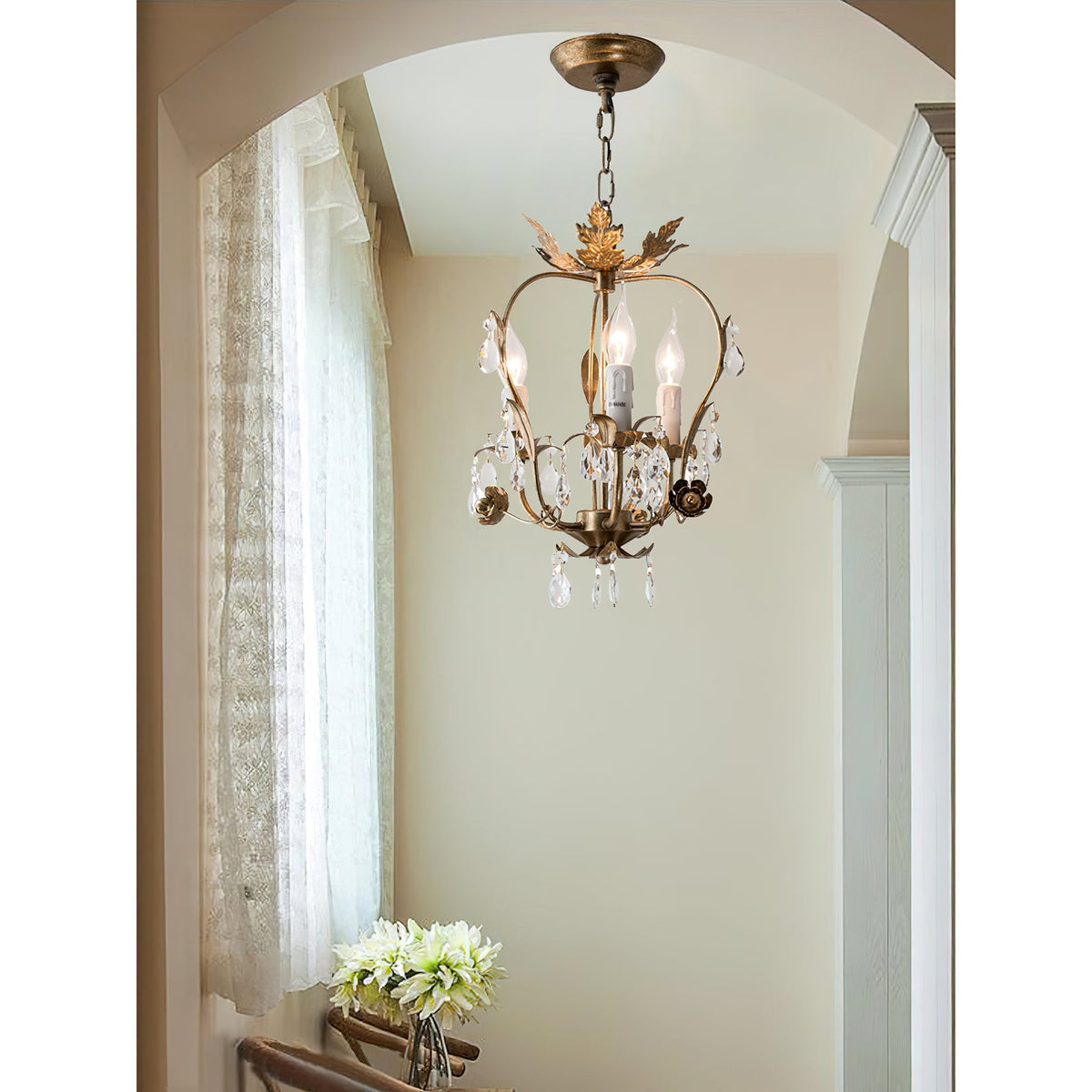 Monteleone Chandelier - Compact Gold Iron & Faceted Crystal 3-Light Pendant