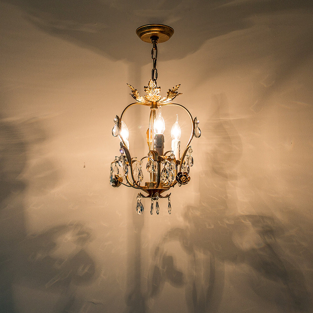 Monteleone Chandelier - Compact Gold Iron & Faceted Crystal 3-Light Pendant
