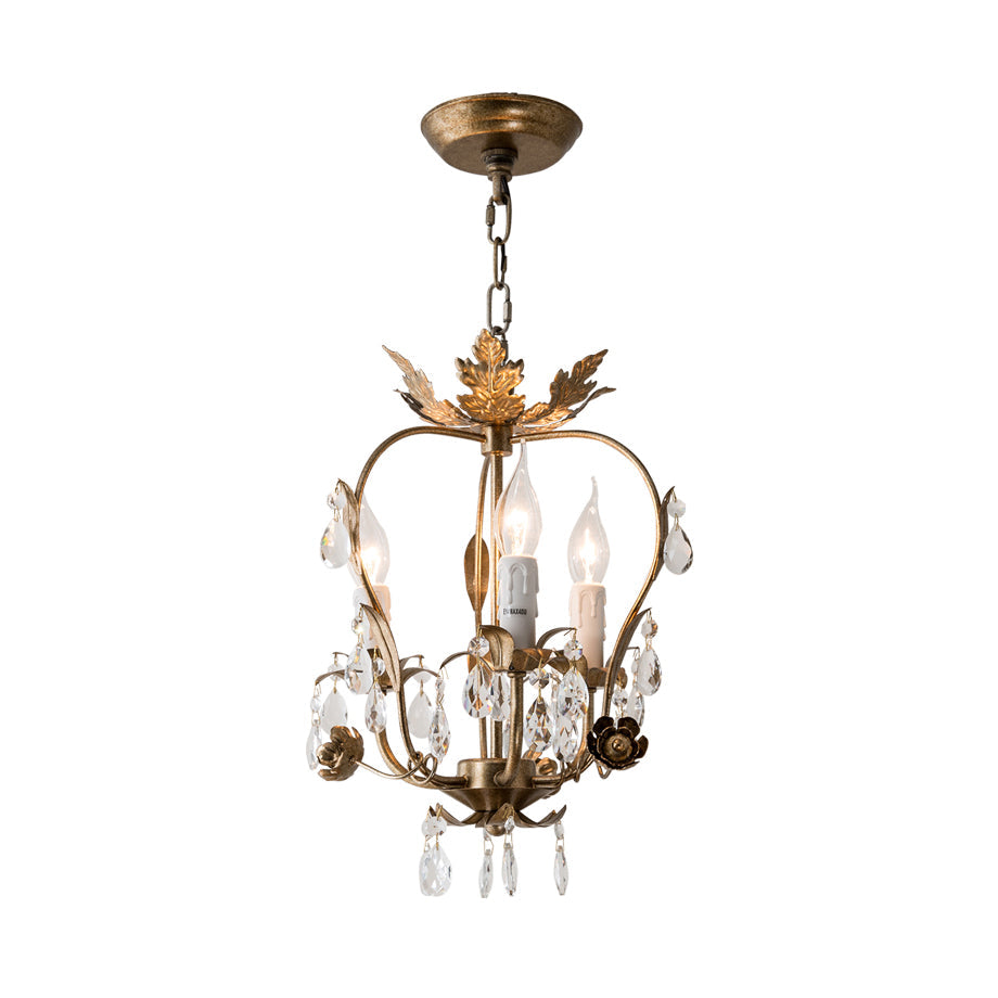 Monteleone Chandelier - Compact Gold Iron & Faceted Crystal 3-Light Pendant