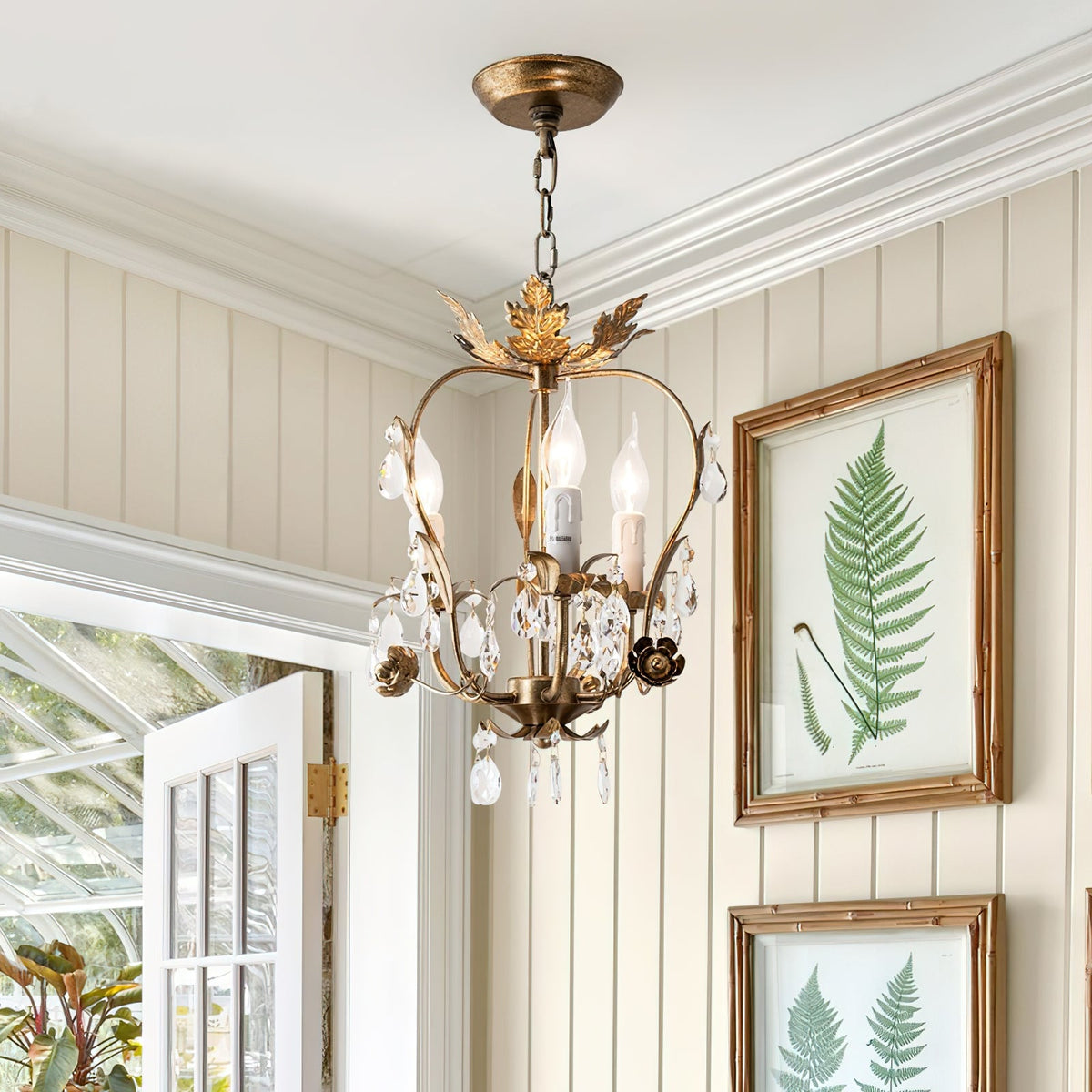 Monteleone Chandelier - Compact Gold Iron & Faceted Crystal 3-Light Pendant