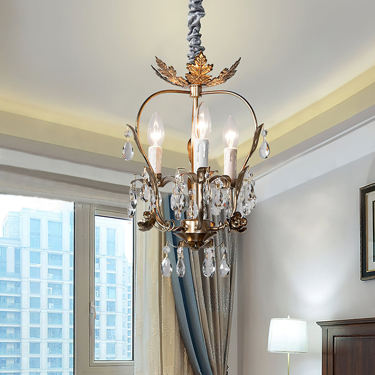 Monteleone Chandelier - Compact Gold Iron & Faceted Crystal 3-Light Pendant