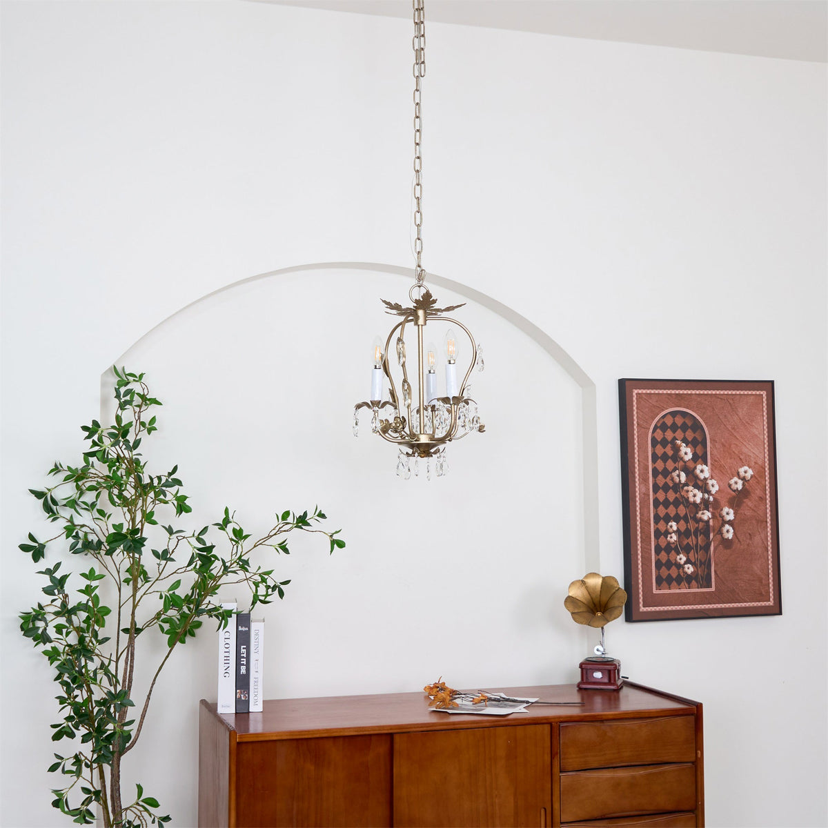Monteleone Chandelier - Compact Gold Iron & Faceted Crystal 3-Light Pendant