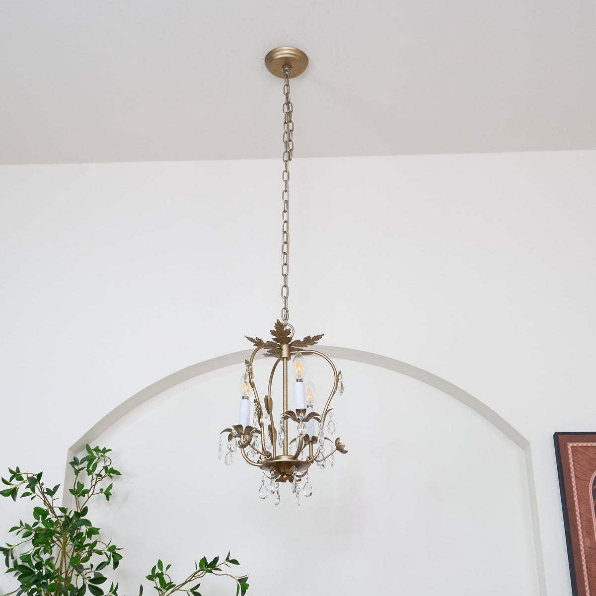 Monteleone Chandelier - Compact Gold Iron & Faceted Crystal 3-Light Pendant