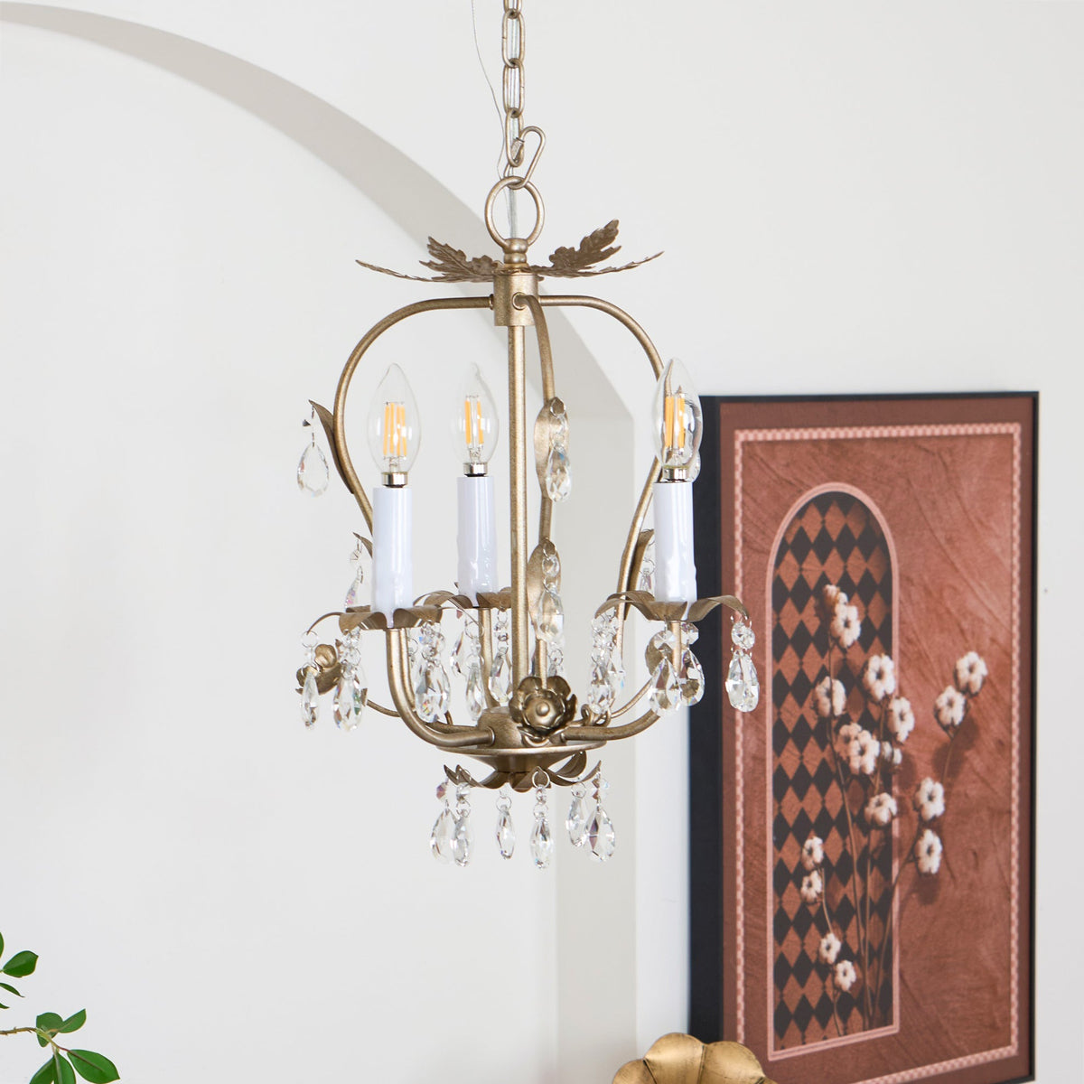 Monteleone Chandelier - Compact Gold Iron & Faceted Crystal 3-Light Pendant