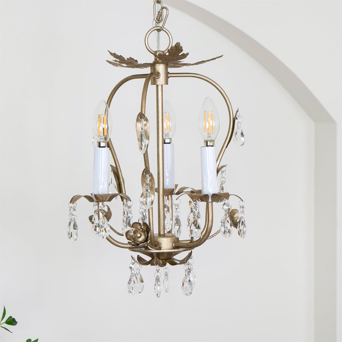 Monteleone Chandelier - Compact Gold Iron & Faceted Crystal 3-Light Pendant