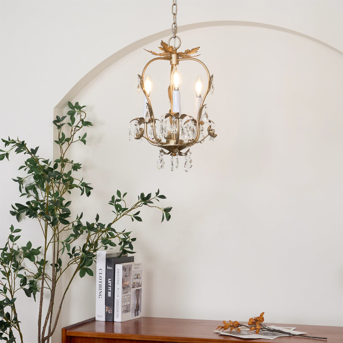 Monteleone Chandelier - Compact Gold Iron & Faceted Crystal 3-Light Pendant