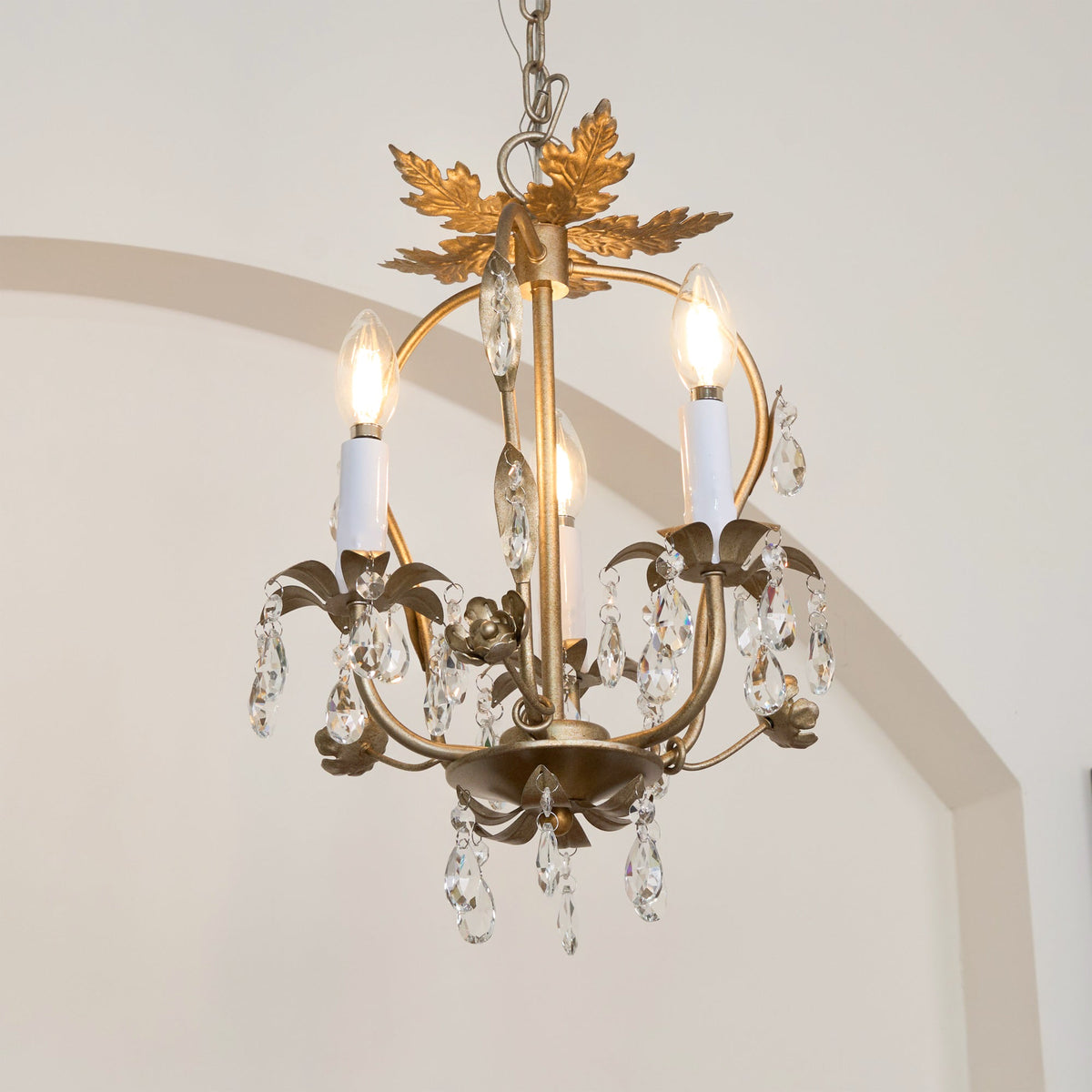 Monteleone Chandelier - Compact Gold Iron & Faceted Crystal 3-Light Pendant