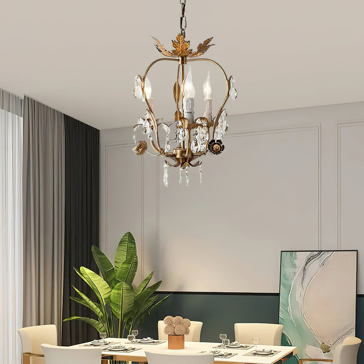 Monteleone Chandelier - Compact Gold Iron & Faceted Crystal 3-Light Pendant