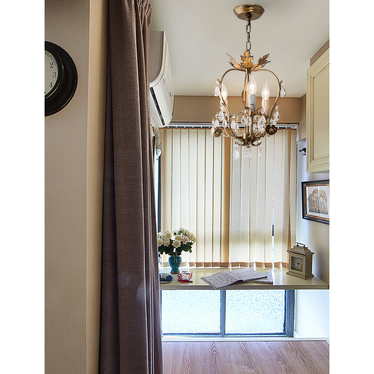 Monteleone Chandelier - Compact Gold Iron & Faceted Crystal 3-Light Pendant