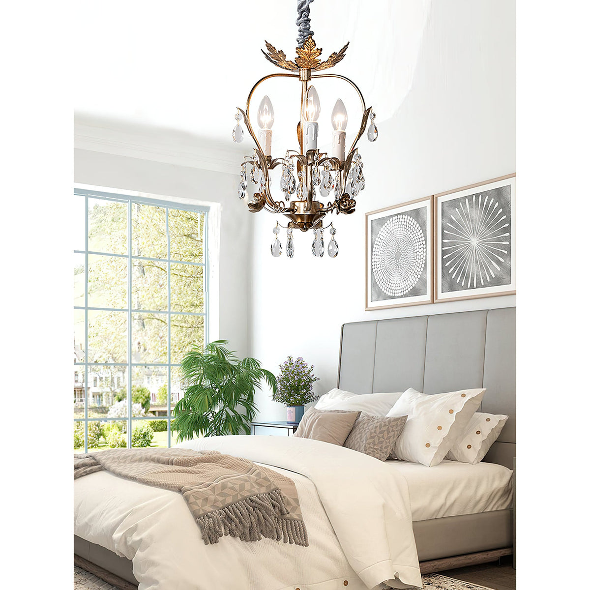 Monteleone Chandelier - Compact Gold Iron & Faceted Crystal 3-Light Pendant