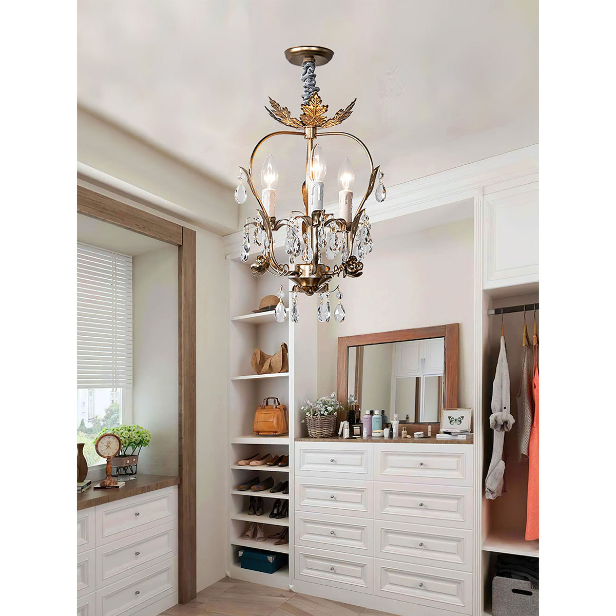 Monteleone Chandelier - Compact Gold Iron & Faceted Crystal 3-Light Pendant