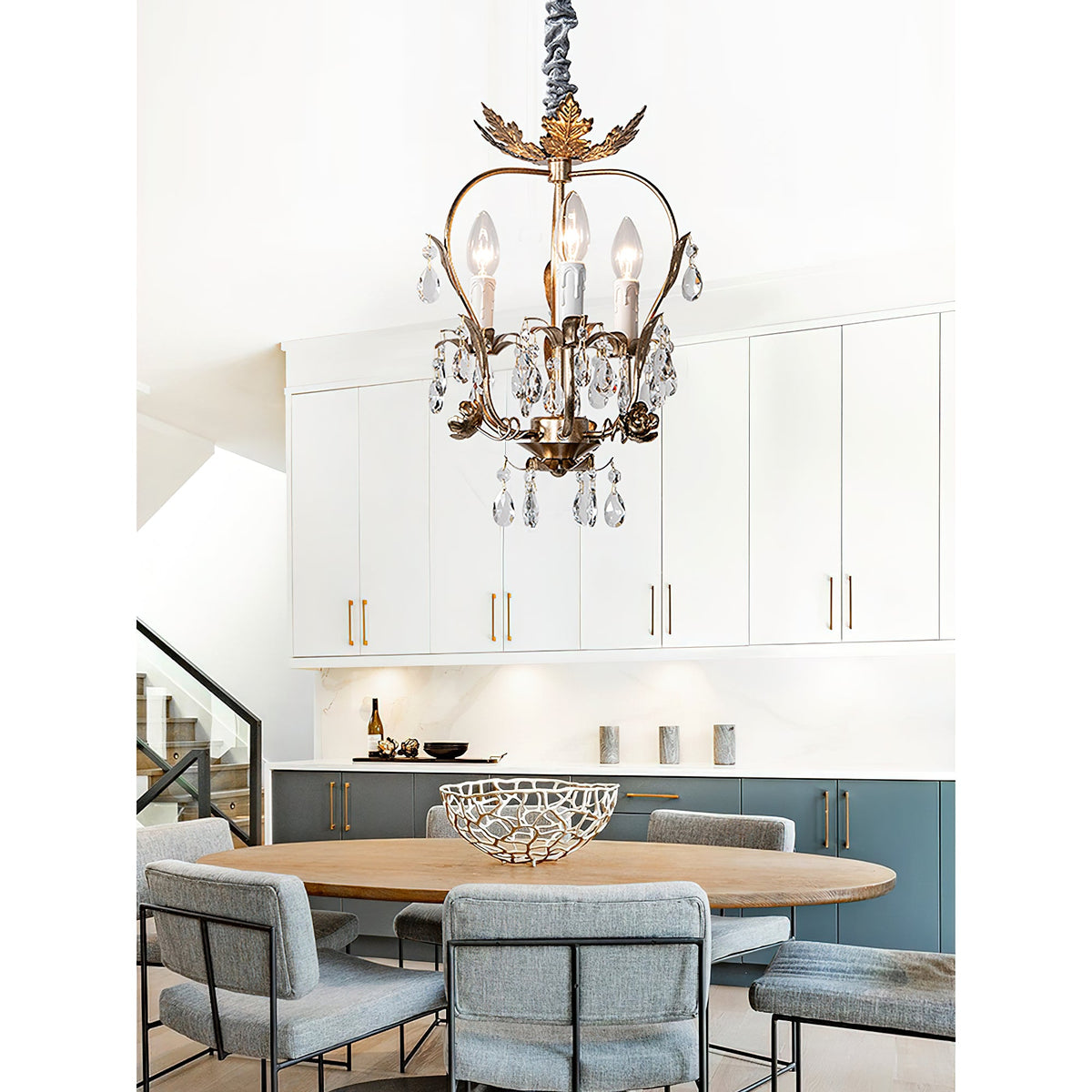Monteleone Chandelier - Compact Gold Iron & Faceted Crystal 3-Light Pendant