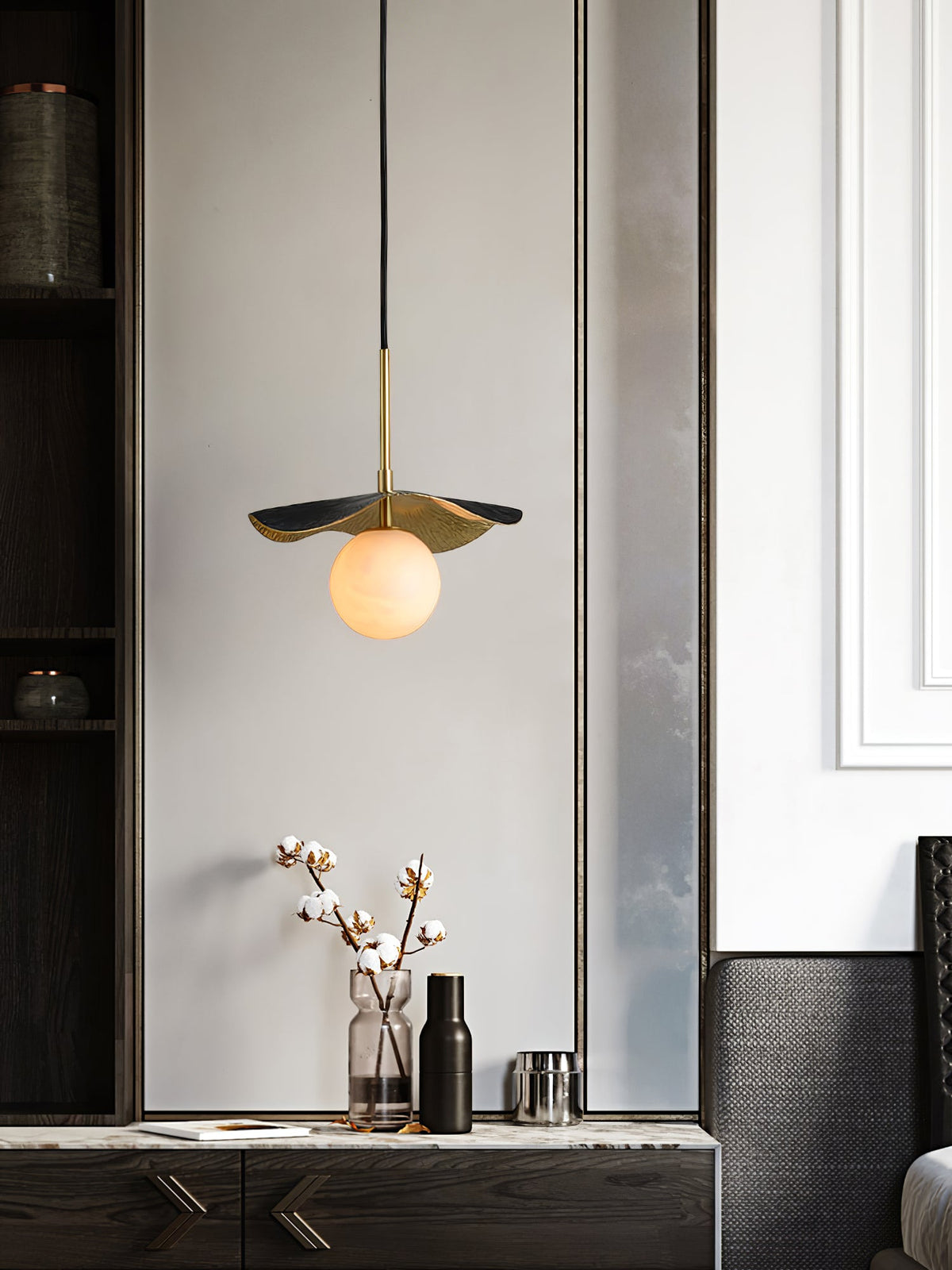 Montera Alabaster Pendant Light - Biomorphic Curved Stone & Brass Light