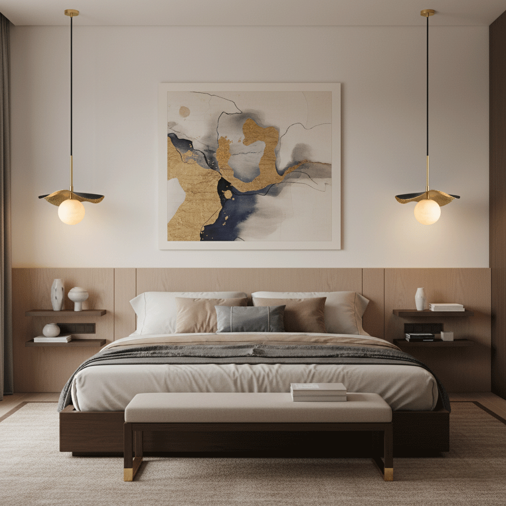 Montera Alabaster Pendant Light - Biomorphic Curved Stone & Brass Light