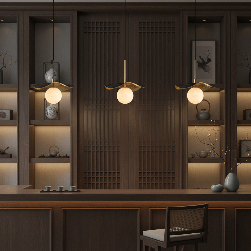 Montera Alabaster Pendant Light - Biomorphic Curved Stone & Brass Light