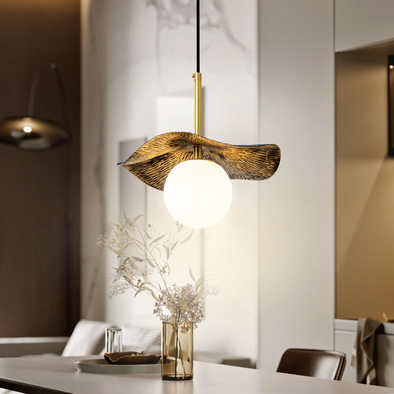 Montera Alabaster Pendant Light - Biomorphic Curved Stone & Brass Light