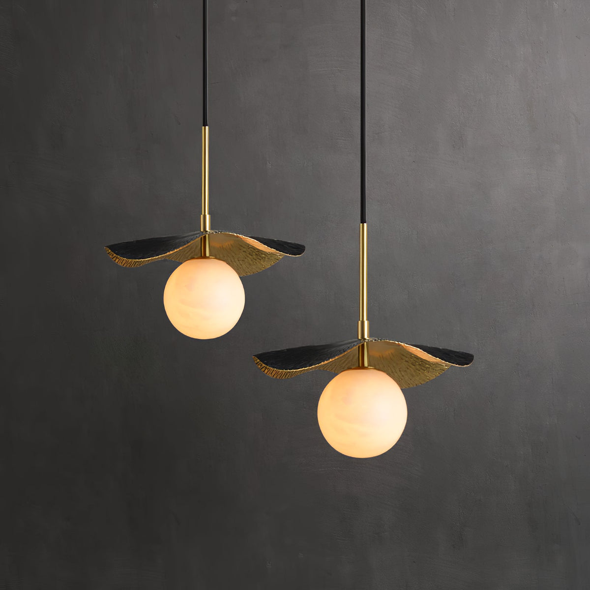 Montera Alabaster Pendant Light - Biomorphic Curved Stone & Brass Light