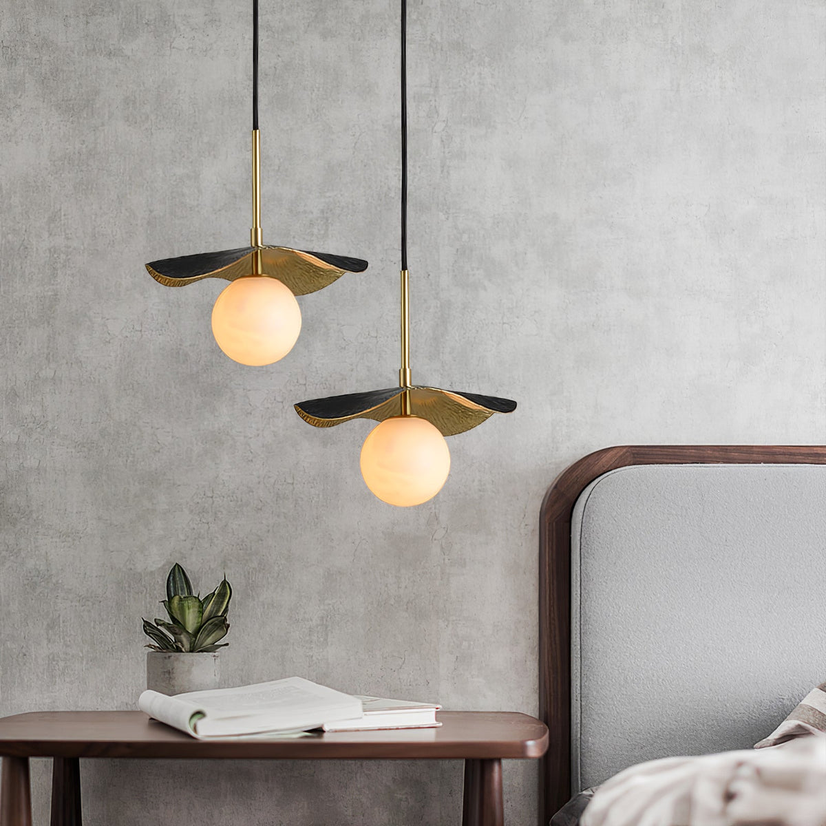 Montera Alabaster Pendant Light - Biomorphic Curved Stone & Brass Light