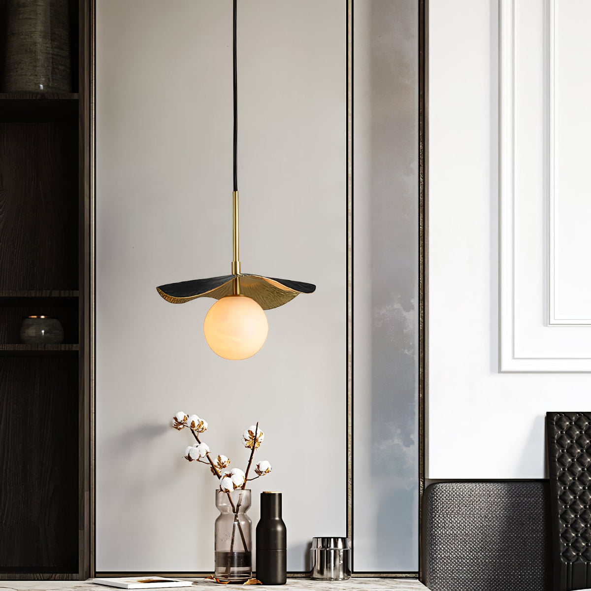 Montera Alabaster Pendant Light - Biomorphic Curved Stone & Brass Light