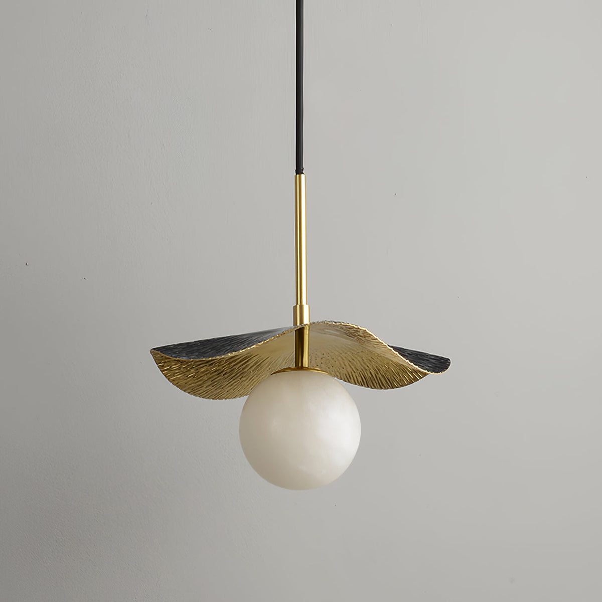 Montera Alabaster Pendant Light - Biomorphic Curved Stone & Brass Light