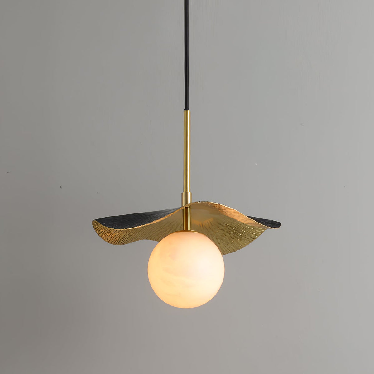 Montera Alabaster Pendant Light - Biomorphic Curved Stone & Brass Light