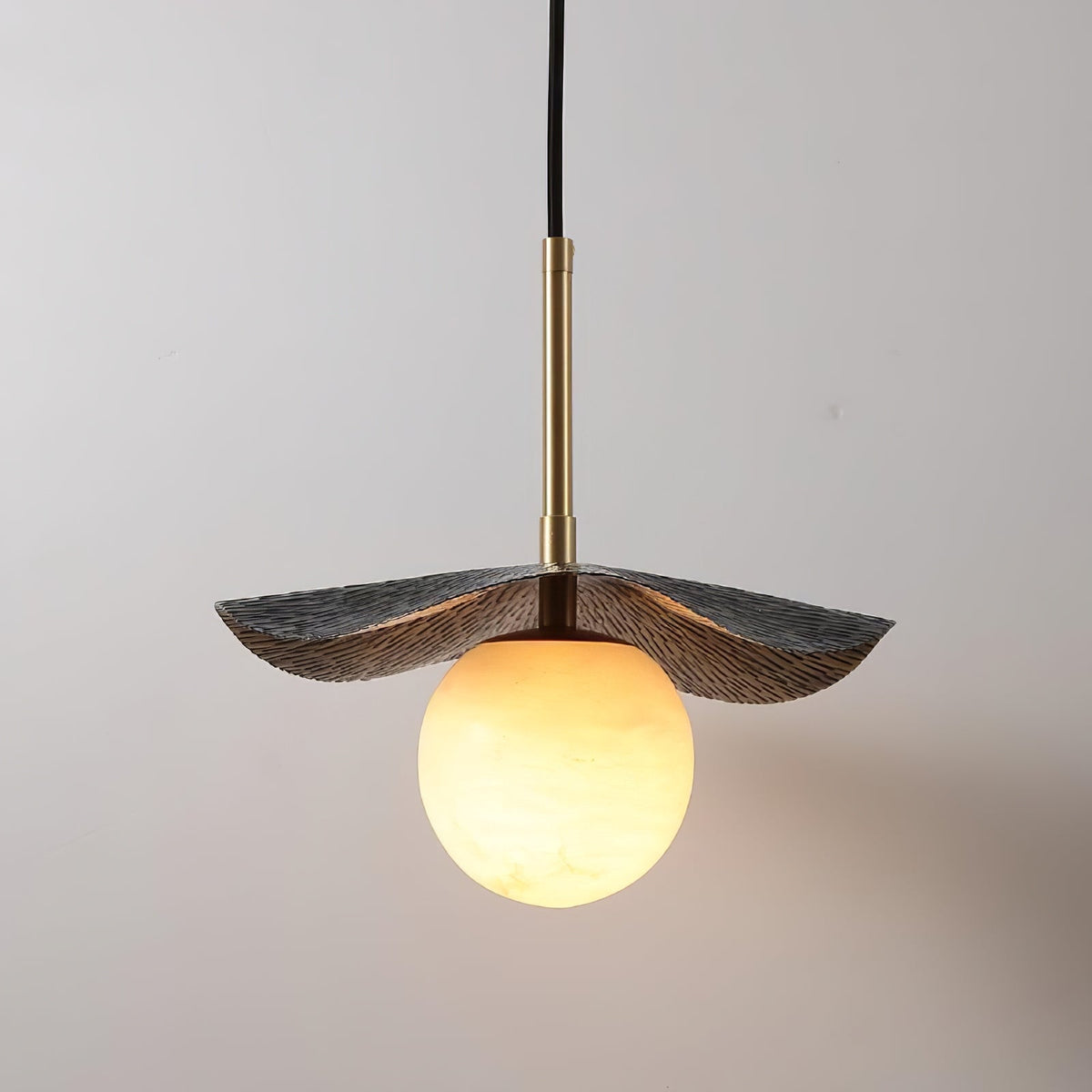 Montera Alabaster Pendant Light - Biomorphic Curved Stone & Brass Light