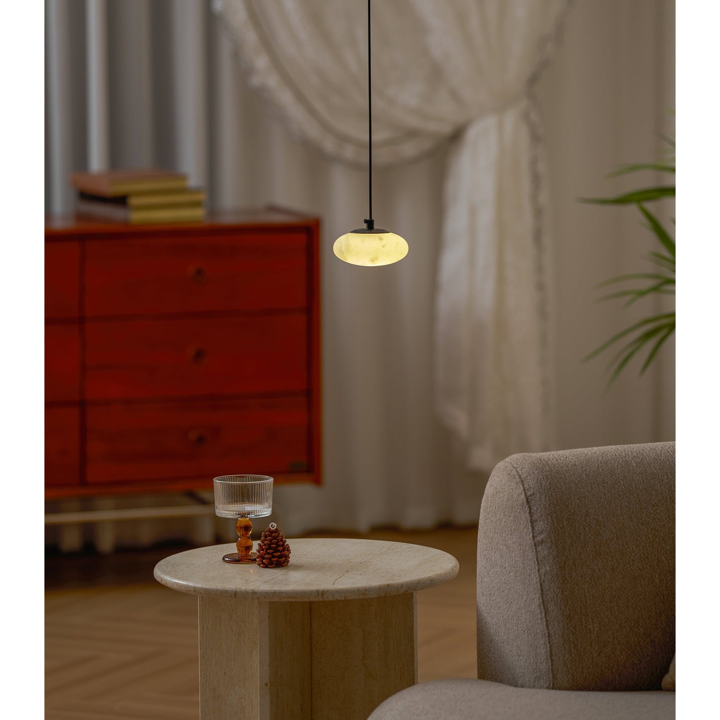 Moonstone Alabaster Pendant Lamp - Natural Spanish Stone & Brass Pendant | Modern Organic