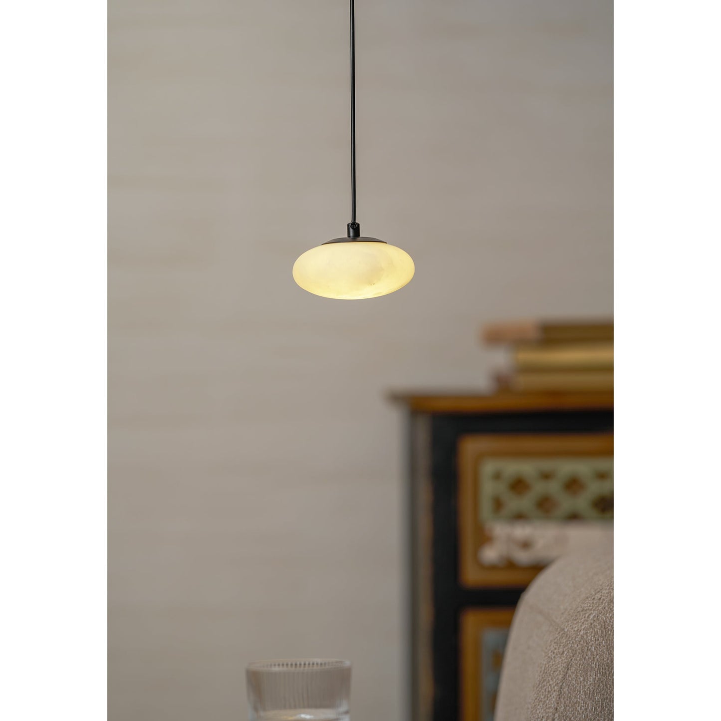 Moonstone Alabaster Pendant Lamp - Natural Spanish Stone & Brass Pendant | Modern Organic