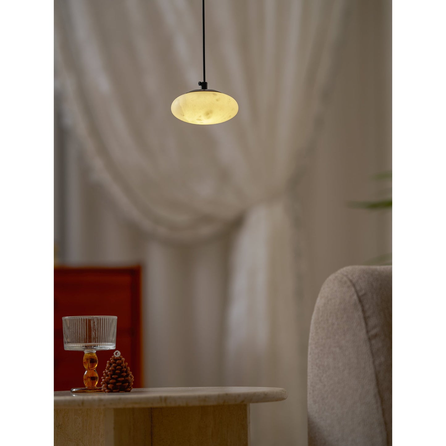 Moonstone Alabaster Pendant Lamp - Natural Spanish Stone & Brass Pendant | Modern Organic
