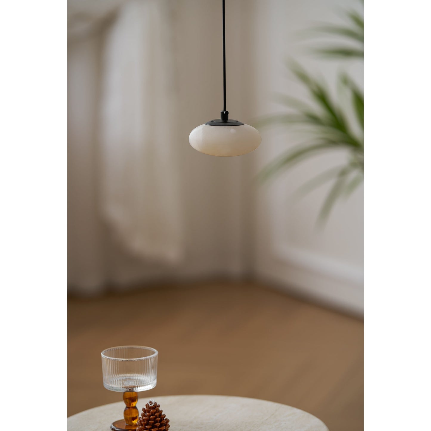 Moonstone Alabaster Pendant Lamp - Natural Spanish Stone & Brass Pendant | Modern Organic