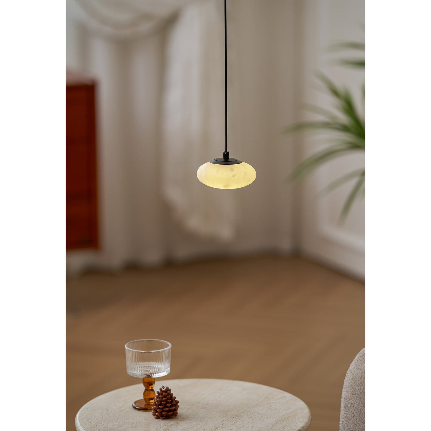 Moonstone Alabaster Pendant Lamp - Natural Spanish Stone & Brass Pendant | Modern Organic