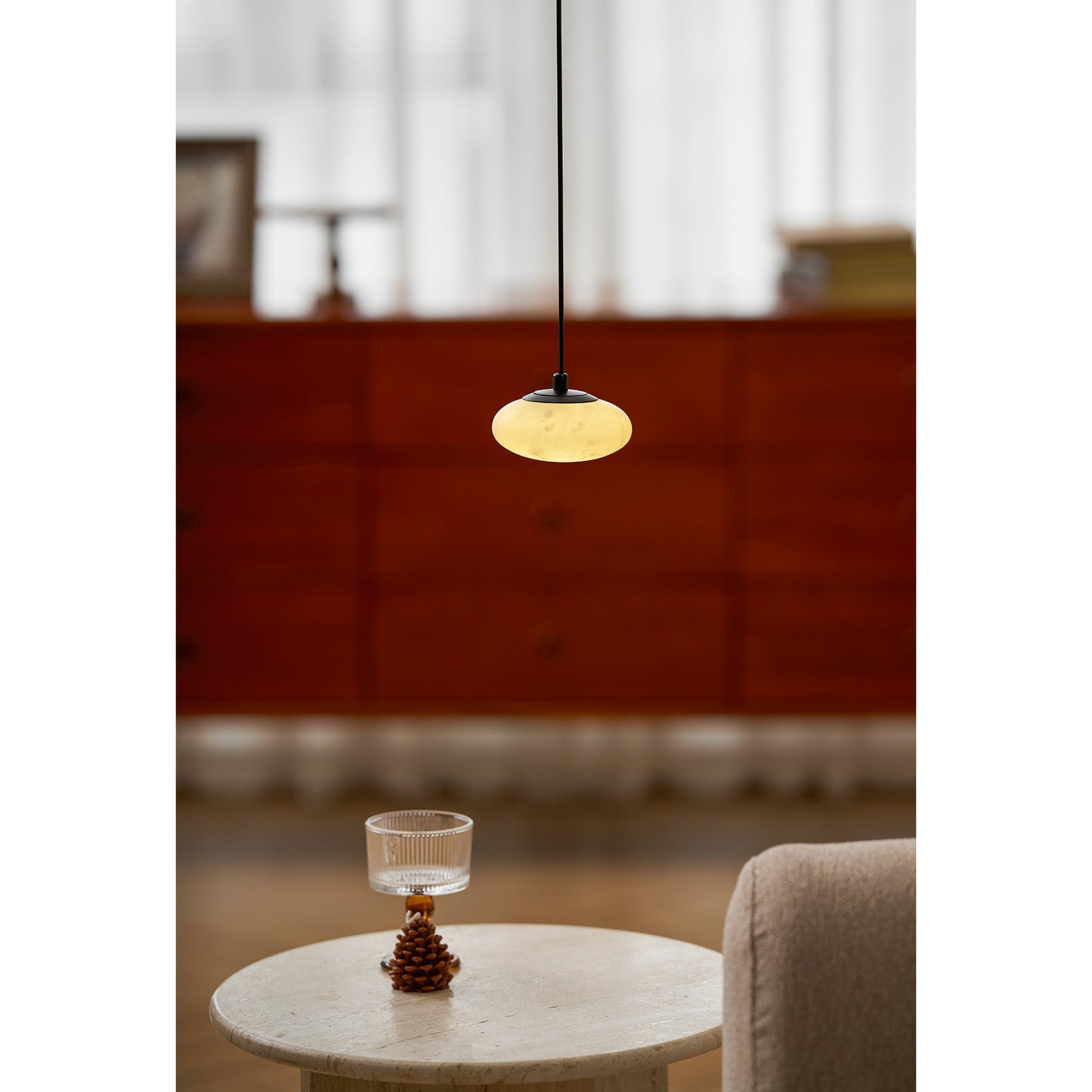 Moonstone Alabaster Pendant Lamp - Natural Spanish Stone & Brass Pendant | Modern Organic