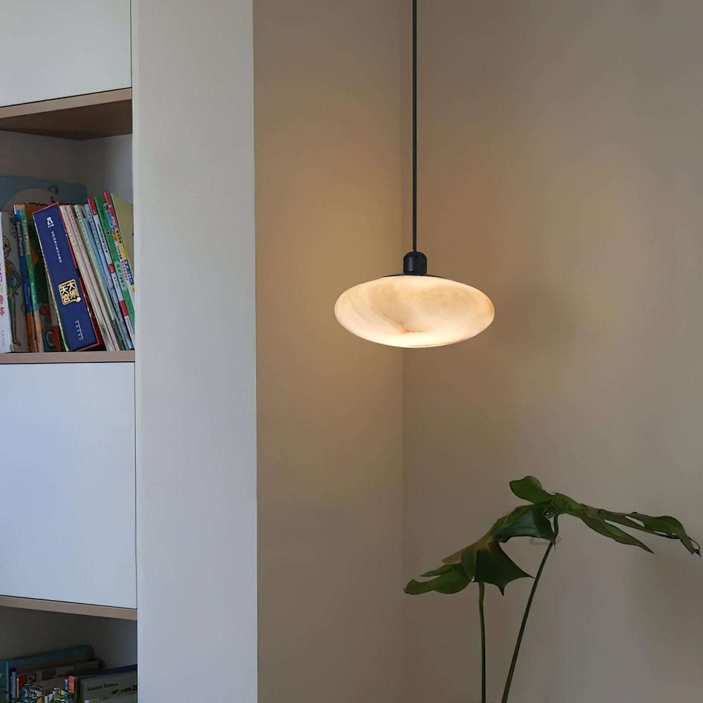Moonstone Alabaster Pendant Lamp - Natural Spanish Stone & Brass Pendant | Modern Organic