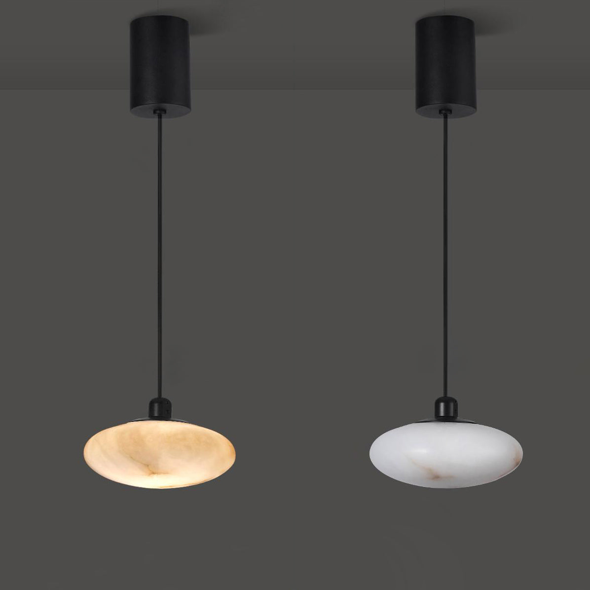 Moonstone Alabaster Pendant Lamp - Natural Spanish Stone & Brass Pendant | Modern Organic
