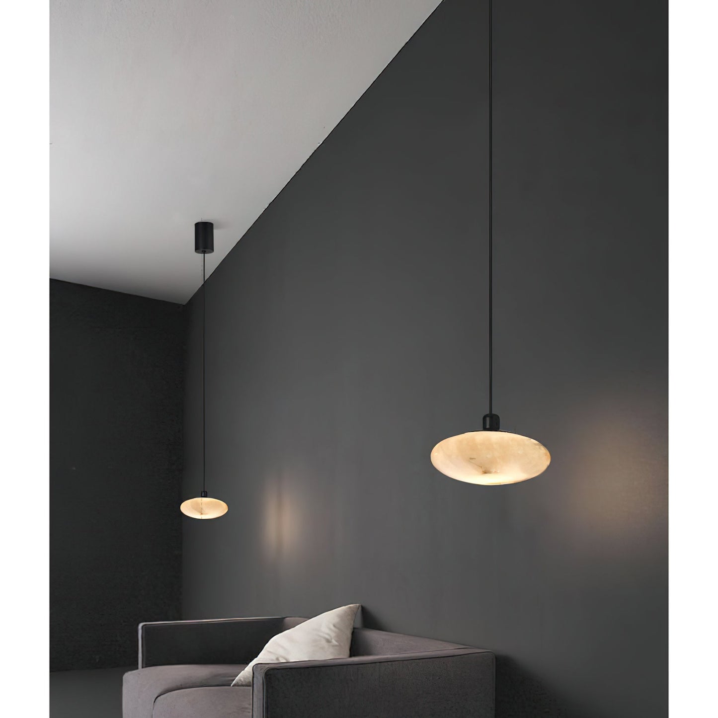 Moonstone Alabaster Pendant Lamp - Natural Spanish Stone & Brass Pendant | Modern Organic