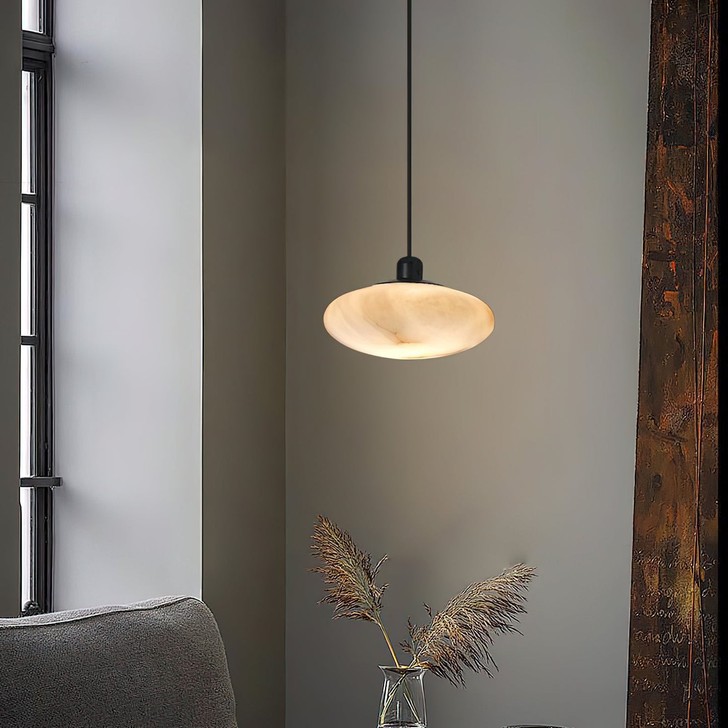 Moonstone Alabaster Pendant Lamp - Natural Spanish Stone & Brass Pendant | Modern Organic