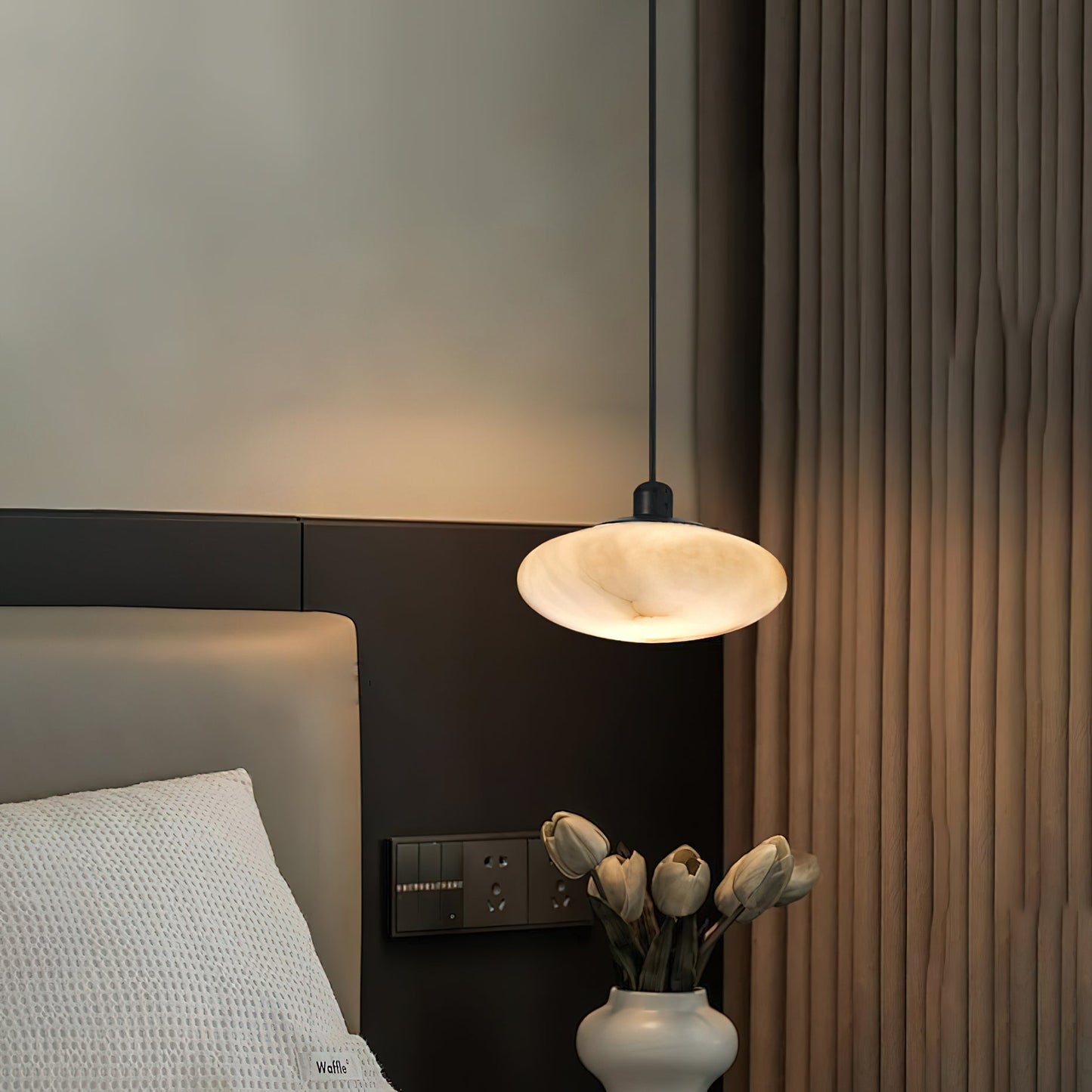 Moonstone Alabaster Pendant Lamp - Natural Spanish Stone & Brass Pendant | Modern Organic