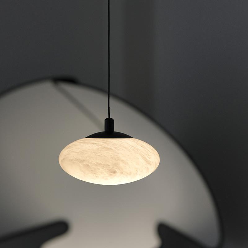 Moonstone Alabaster Pendant Lamp - Natural Spanish Stone & Brass Pendant | Modern Organic