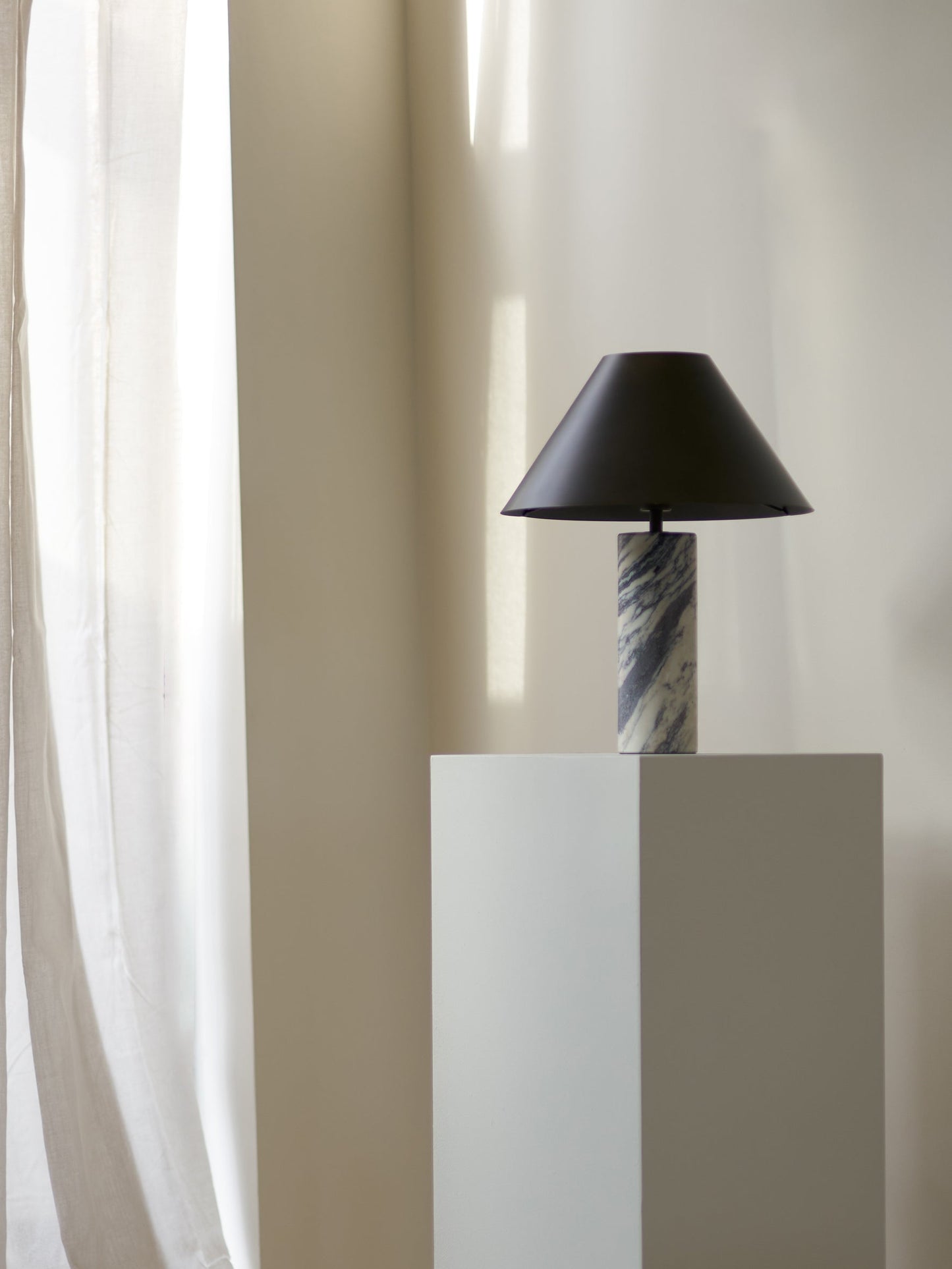 Morola Table Lamp - Minimalist Marble & Fabric Desk Light | Luxury Bedside Stone Lamp