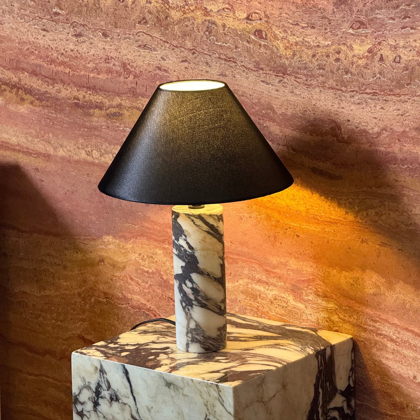 Morola Table Lamp - Minimalist Marble & Fabric Desk Light | Luxury Bedside Stone Lamp