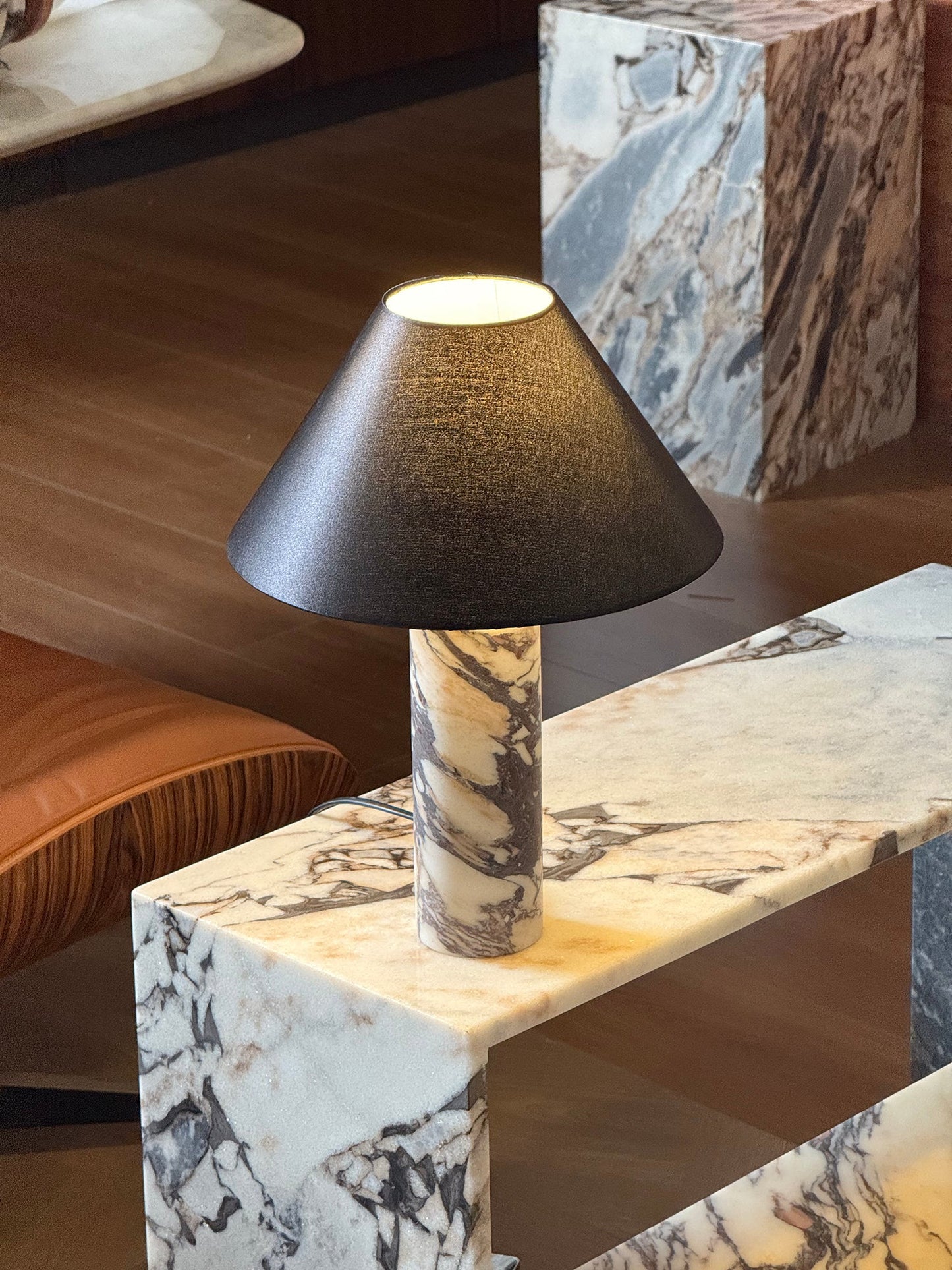 Morola Table Lamp - Minimalist Marble & Fabric Desk Light | Luxury Bedside Stone Lamp