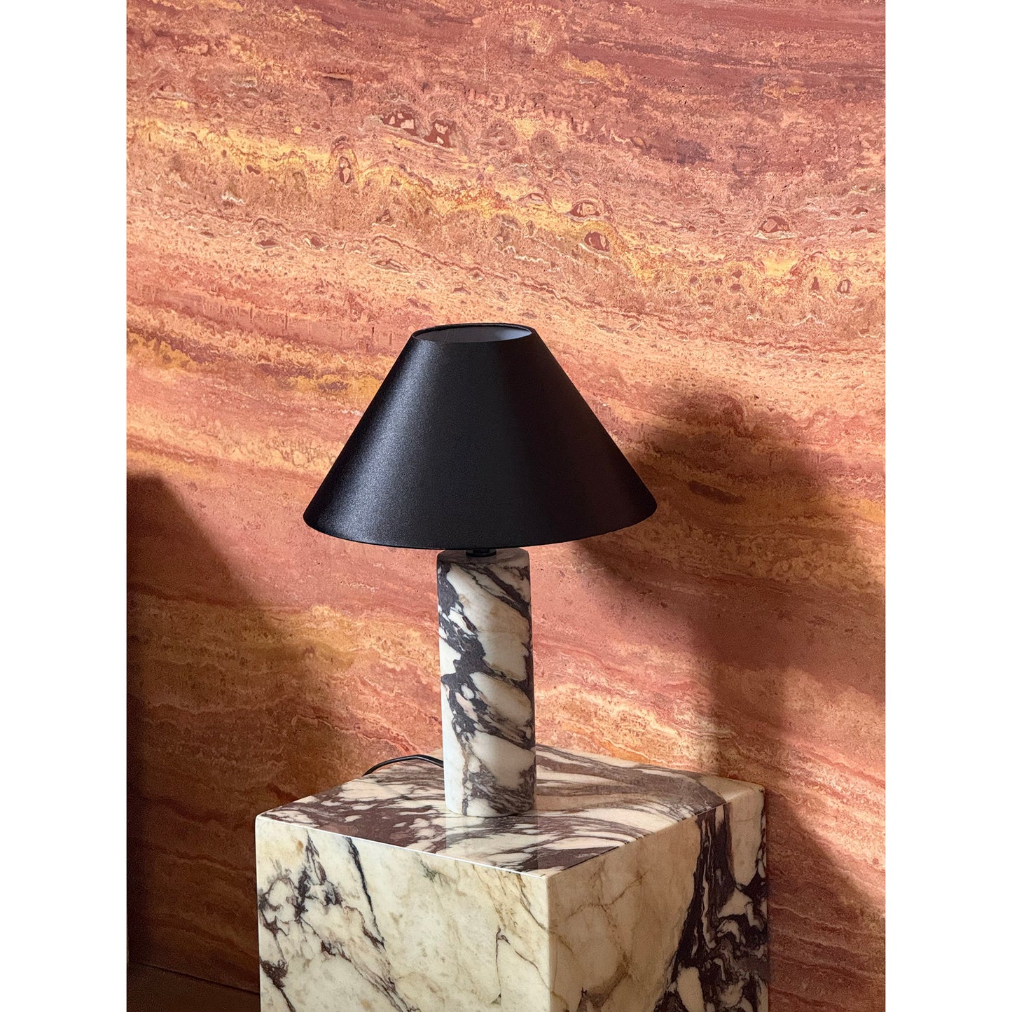 Morola Table Lamp - Minimalist Marble & Fabric Desk Light | Luxury Bedside Stone Lamp