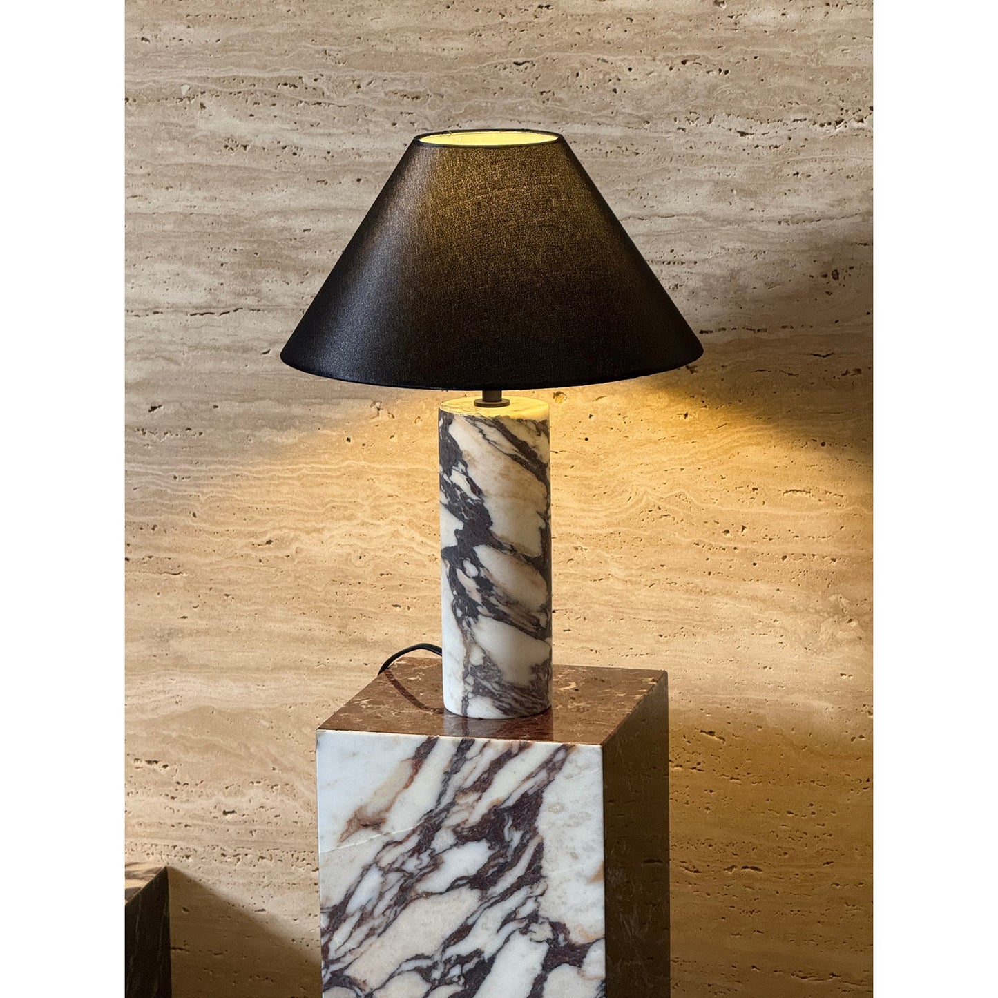 Morola Table Lamp - Minimalist Marble & Fabric Desk Light | Luxury Bedside Stone Lamp