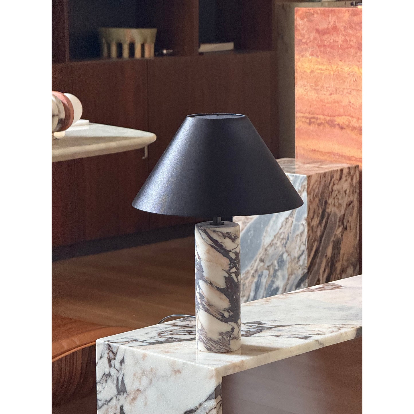 Morola Table Lamp - Minimalist Marble & Fabric Desk Light | Luxury Bedside Stone Lamp