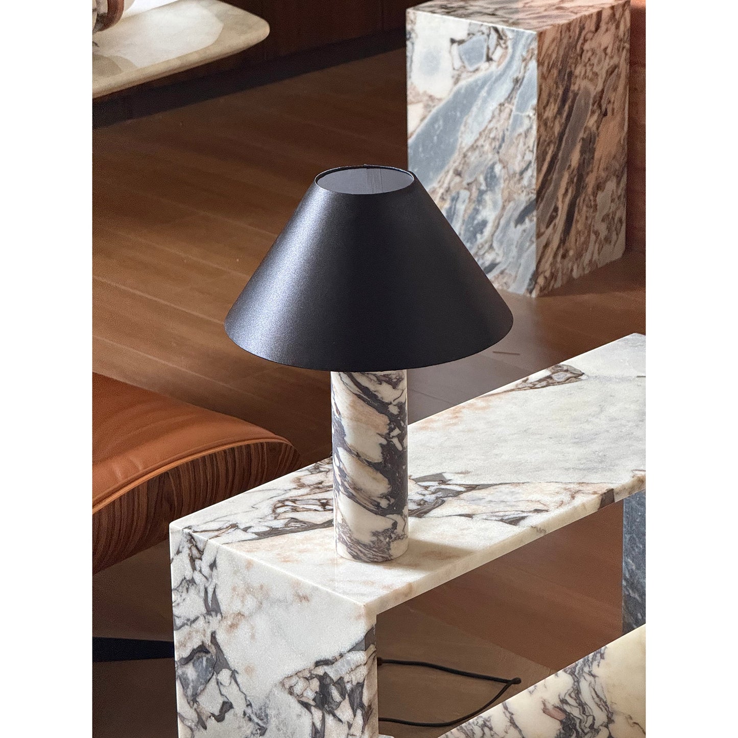 Morola Table Lamp - Minimalist Marble & Fabric Desk Light | Luxury Bedside Stone Lamp